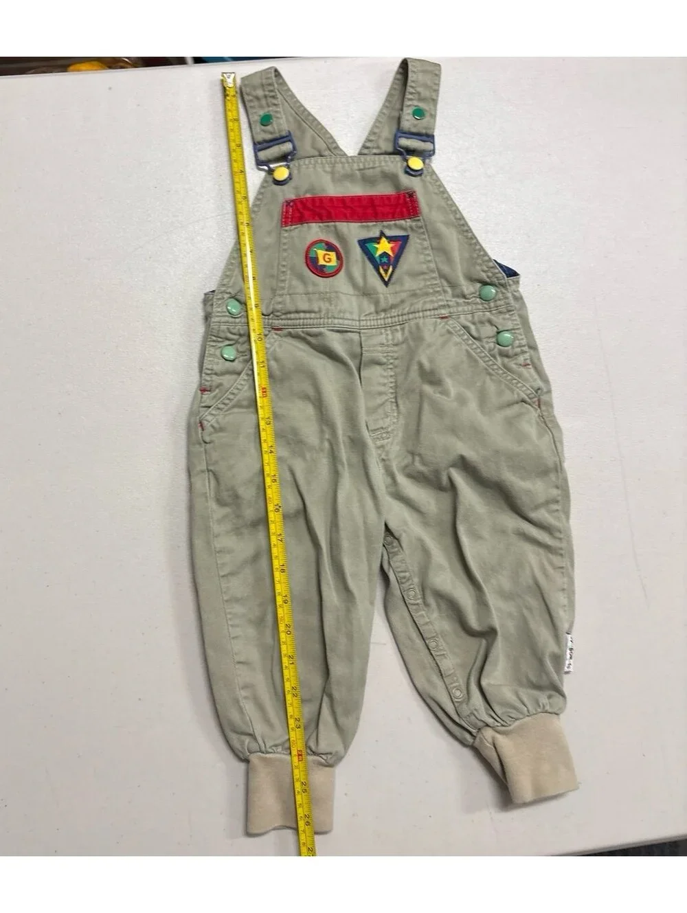 Vintage 90s Gymboree Baby Overalls Small Colorblock Patch Snap Romper USA VTG